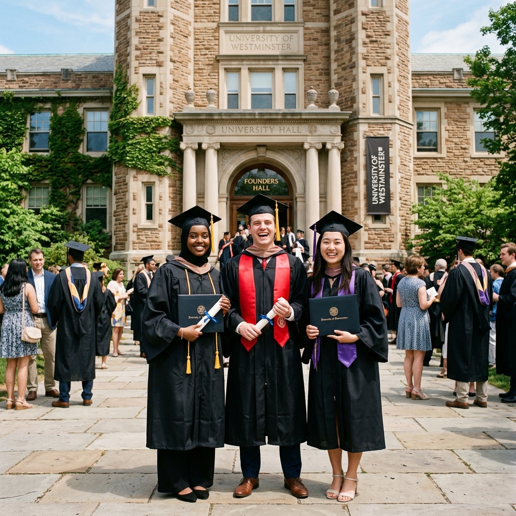 Classmates celebrating in gowns